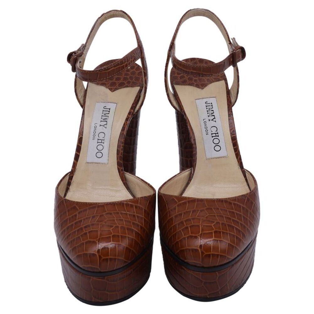 Jimmy Choo Maple Croc-Embossed Platform Pumps in Brown Leather - Picture 2 of 8